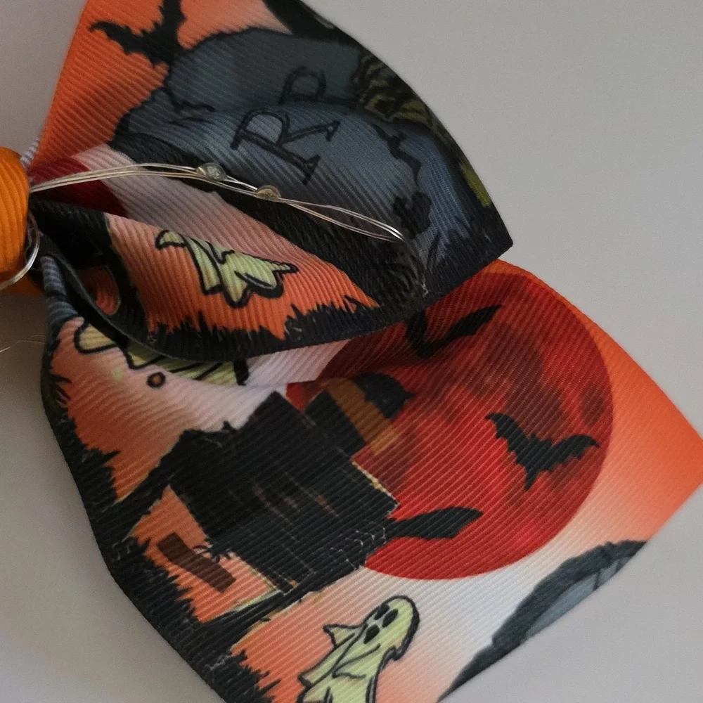 Handmade Halloween Ghost Light Up Hair Clip Bow, #2